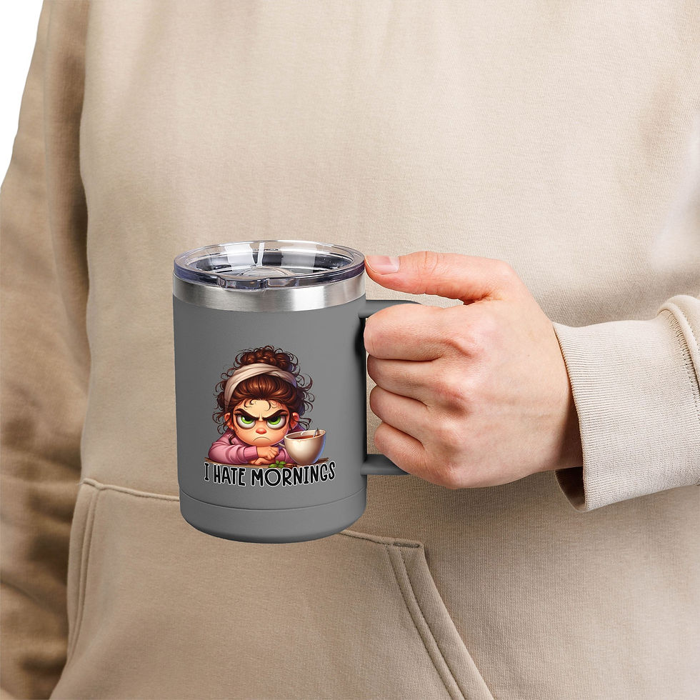Thumbnail: Travel Mug -  Funny Coffee Tumbler 15oz | Happy Face on Front-Grumppy on Back