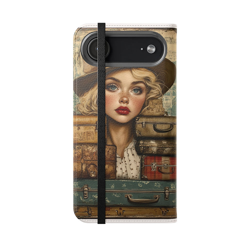 Thumbnail: Flip Case — Cute Vintage Backpack Design, Card Slots