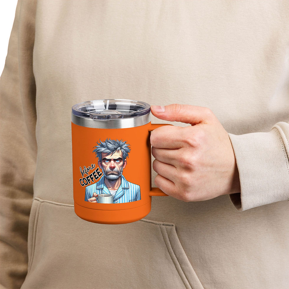 Thumbnail: Travel Mug -  Funny Coffee Tumbler 15oz | Happy Face on Front-Grumppy on Back
