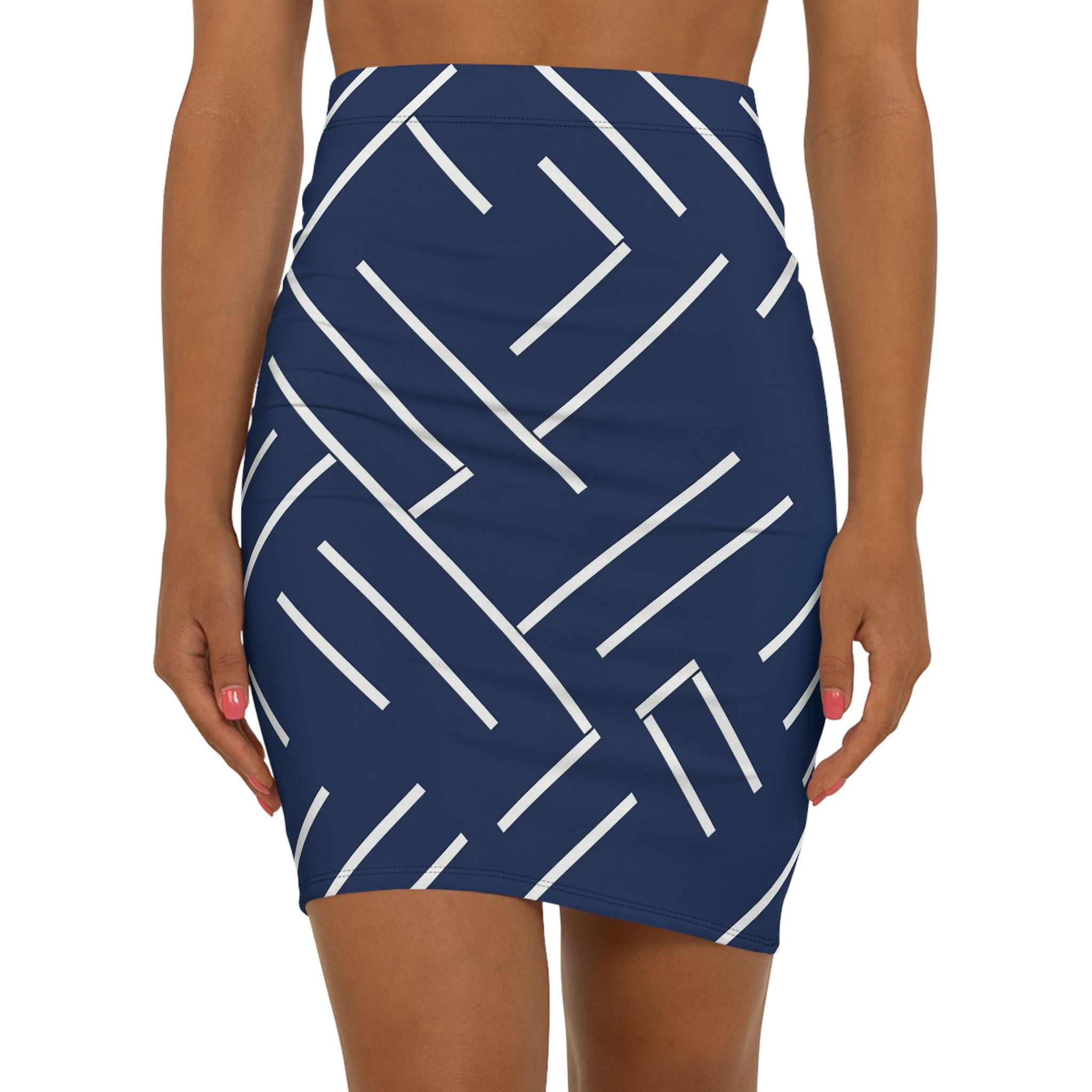 Stylish Abstract Pencil Skirt, Mid-Waist, AOP Skirt, Geometric Fashion