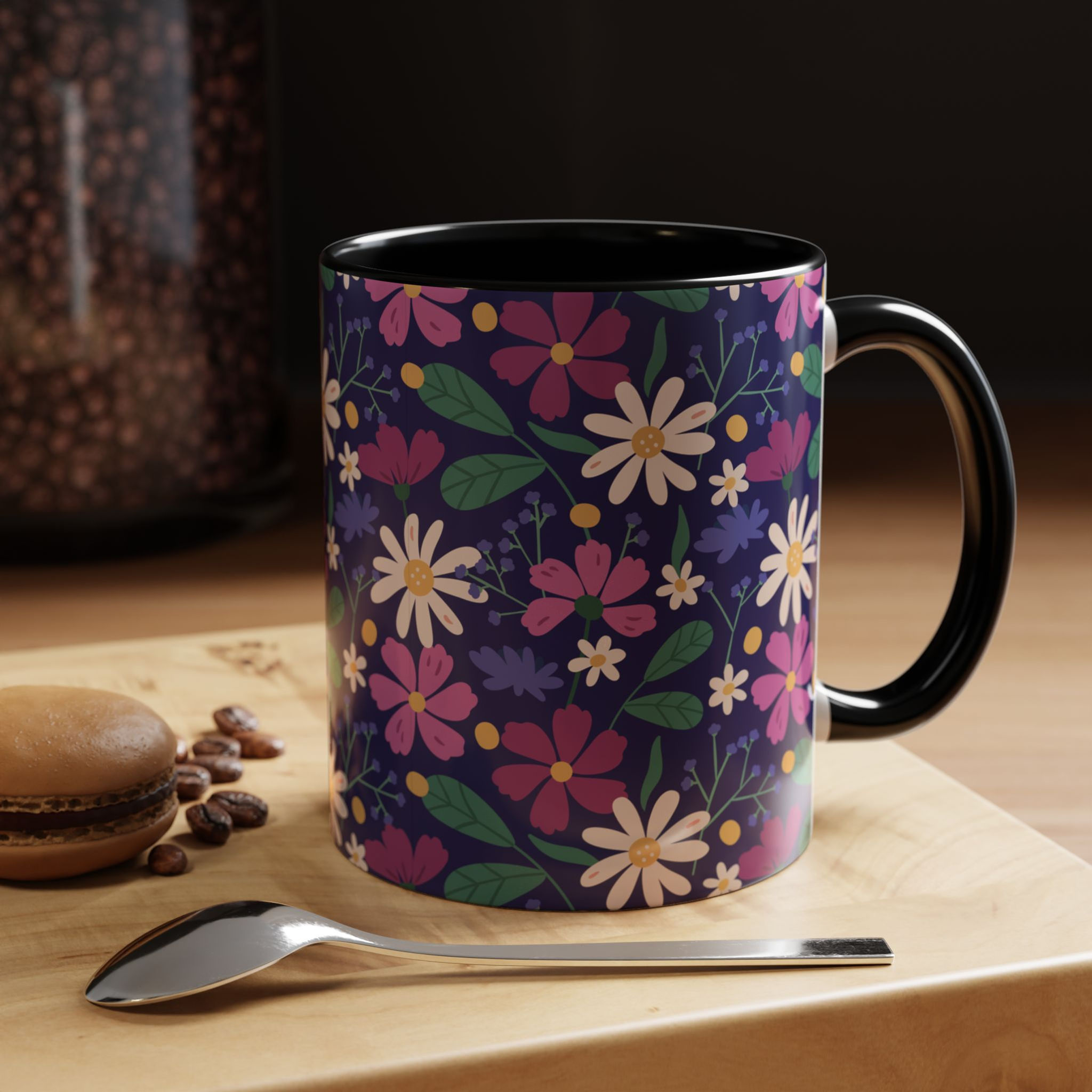 Floral Pattern Coffee Mug | Beautiful Flower Design | Colorful Interior & Handle