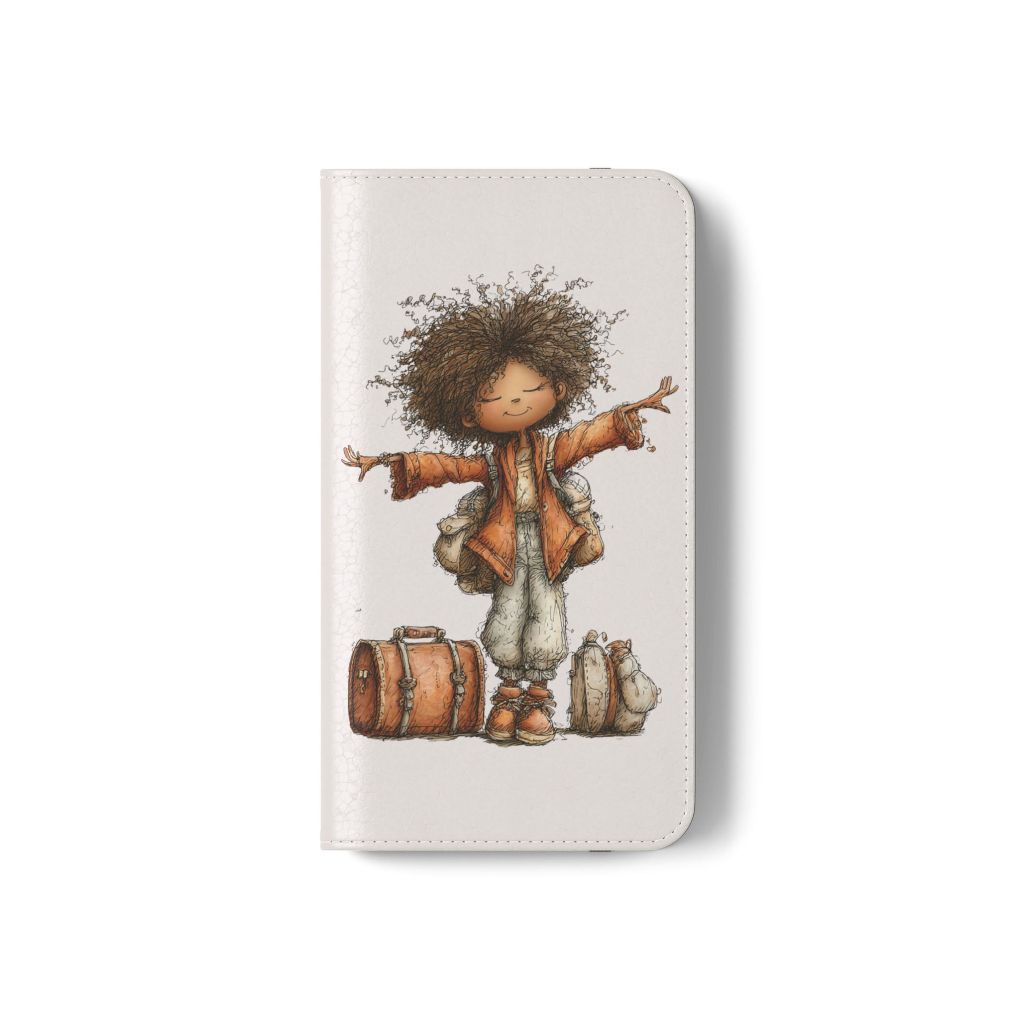 Phone Flip Case — Cute Vintage Backpack Design, Card Slots