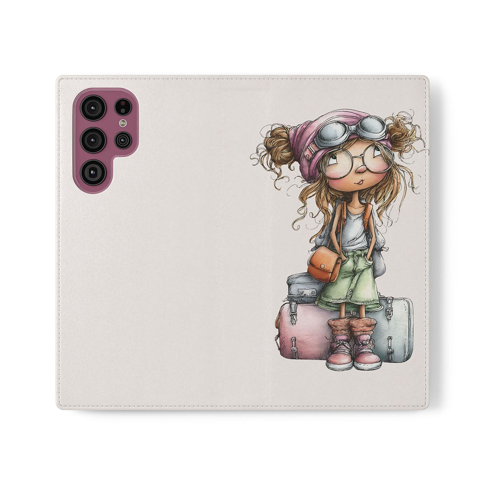 Thumbnail:  Phone Flip Case — Cute Vintage Backpack Design, Card Slots