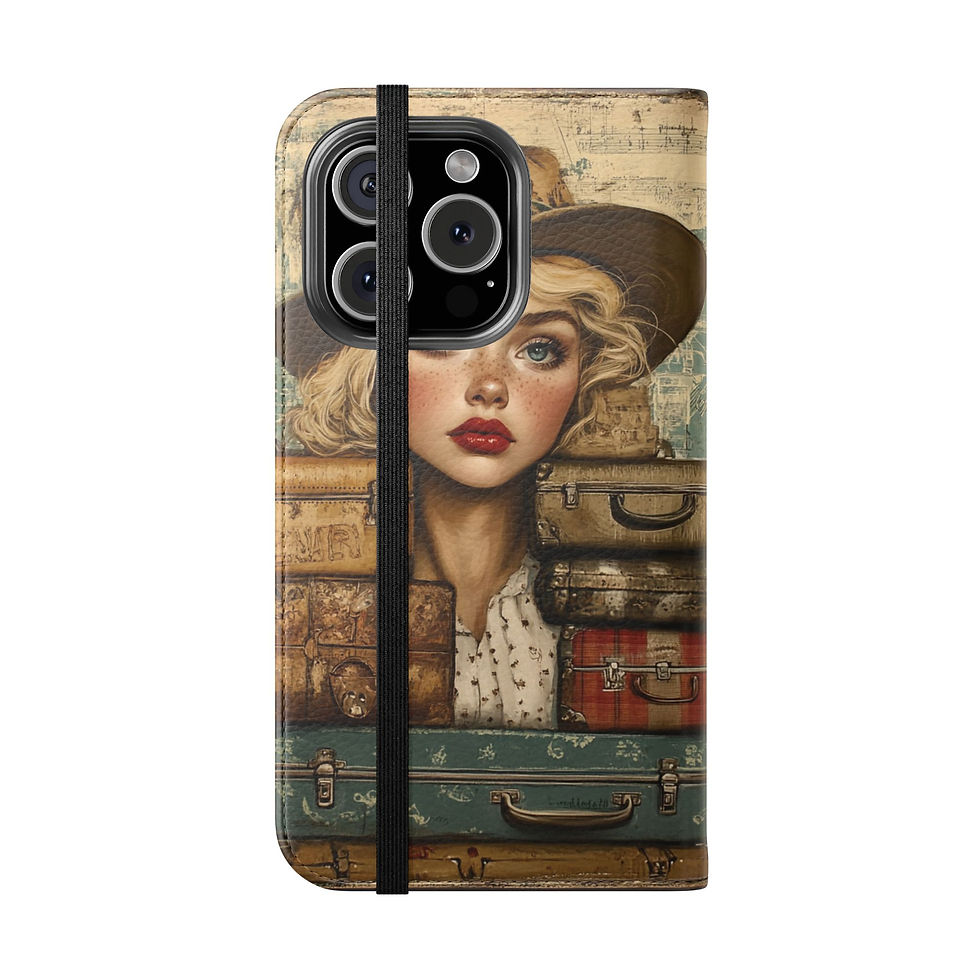 Thumbnail: Flip Case — Cute Vintage Backpack Design, Card Slots