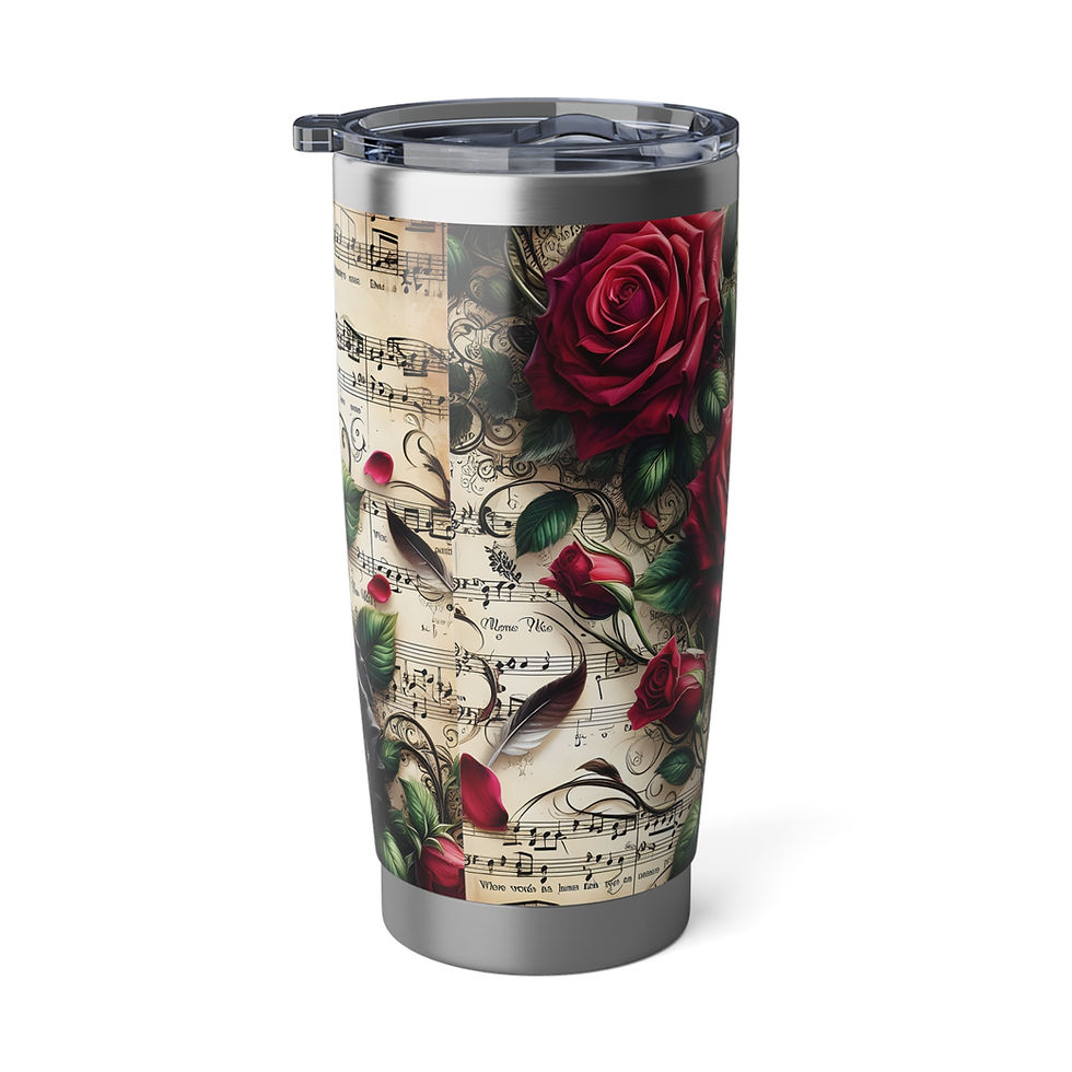 Thumbnail: Elegant Rose Music Sheet Tumbler — Boho Vagabond Insulated Travel Mug  20oz