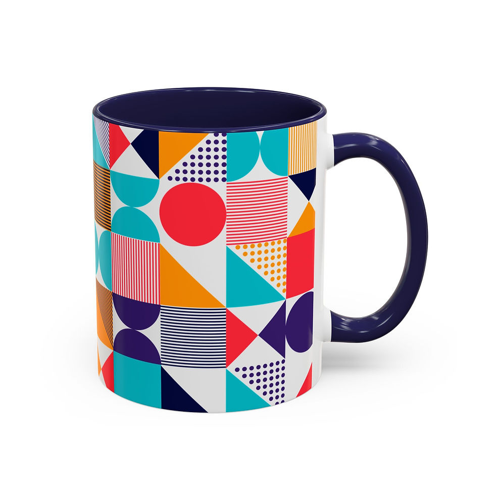 Thumbnail: Geometric Pattern Ceramic Coffee Mug | Modern Design | Colorful Interior &Handle