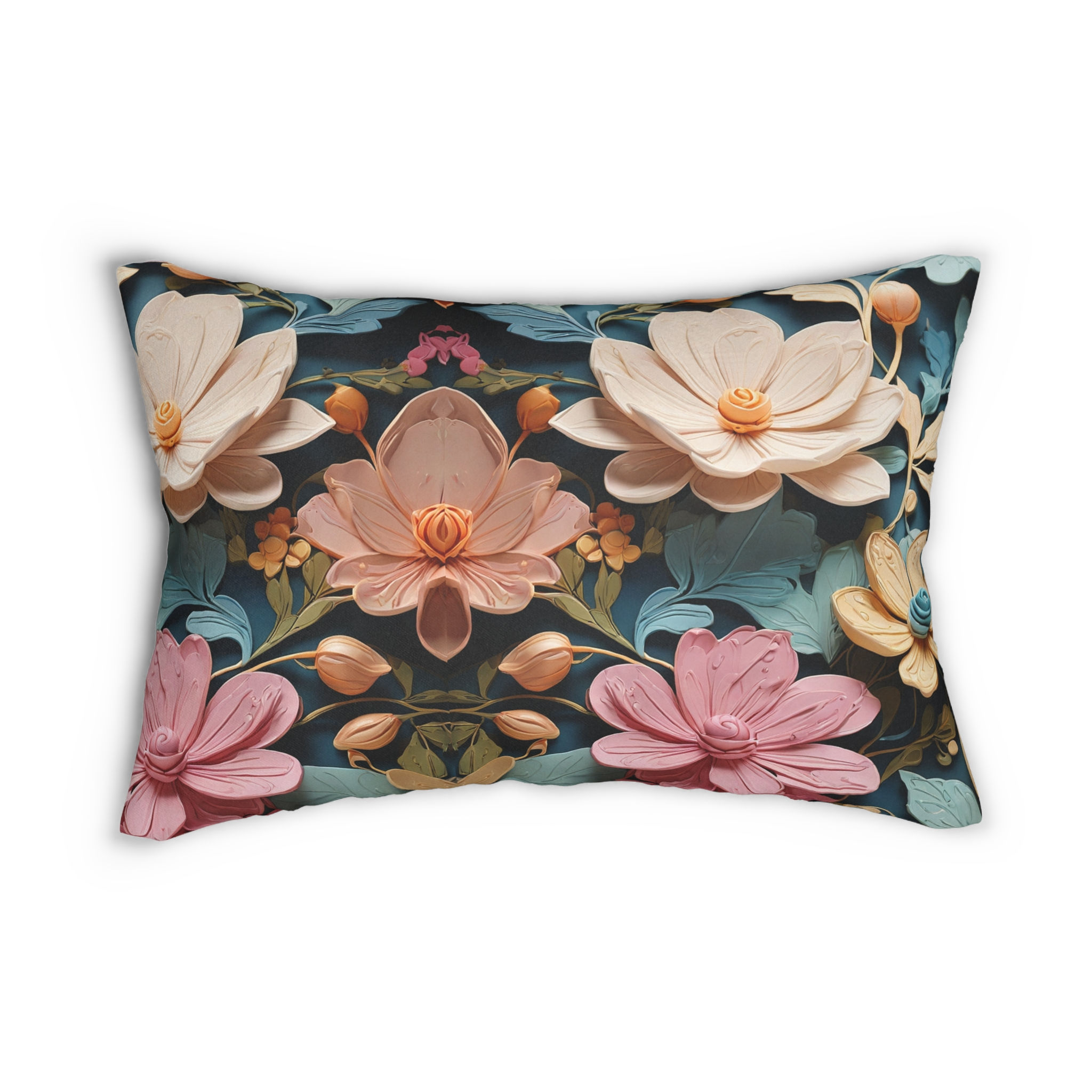 Colorful Floral Lumbar Pillow, Home Decor for Living Room, Boho Style Cushion