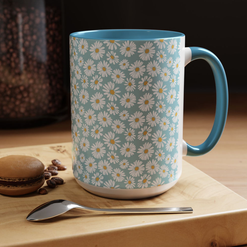 Thumbnail: Floral Pattern Ceramic Coffee Mug | Flower Design | Colorful Interior & Handle