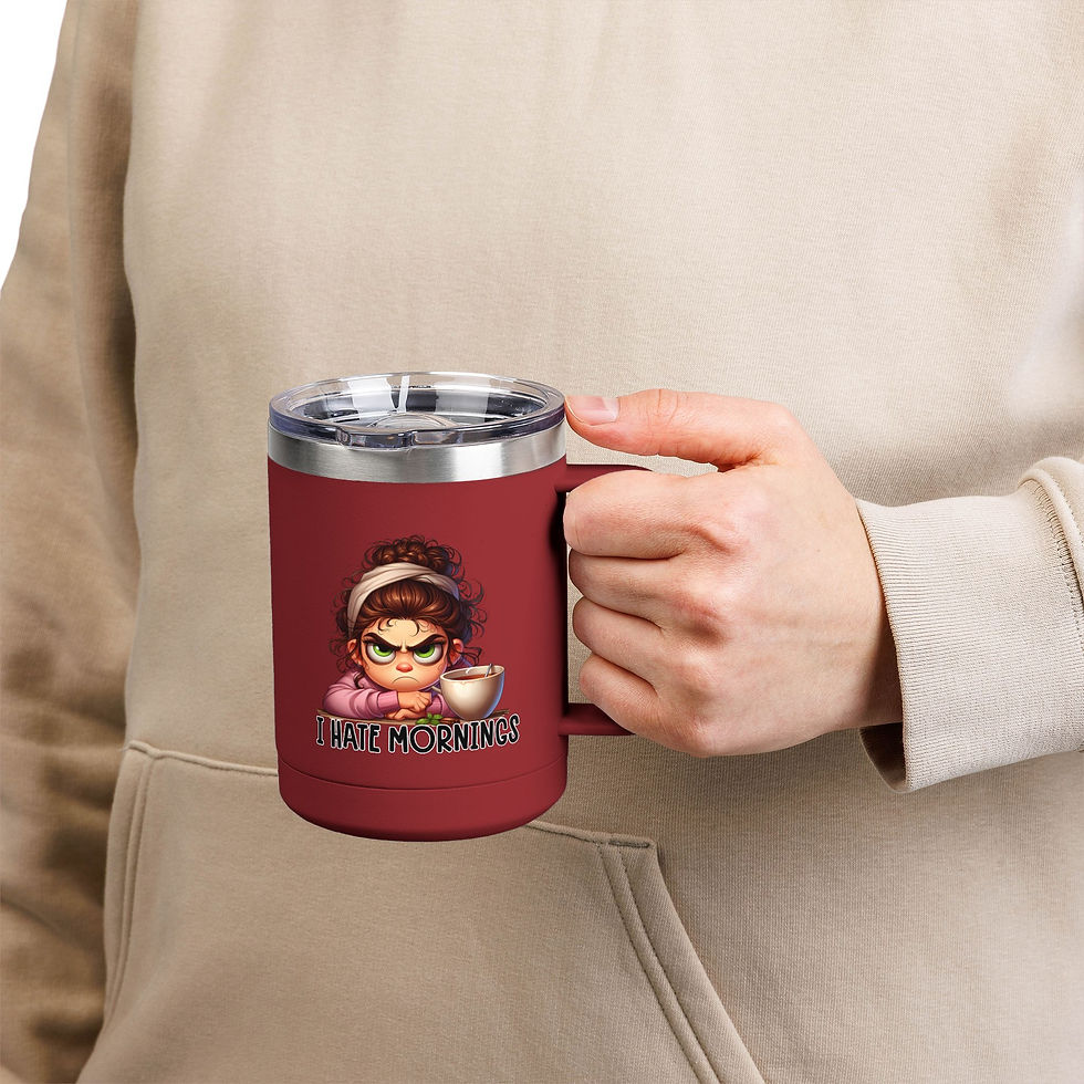 Thumbnail: Travel Mug -  Funny Coffee Tumbler 15oz | Happy Face on Front-Grumppy on Back