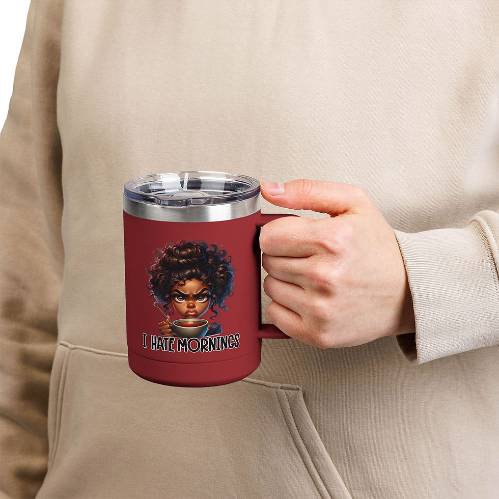 Thumbnail: Travel Mug -  Funny Coffee Tumbler 15oz | Happy Face on Front-Grumppy on Back