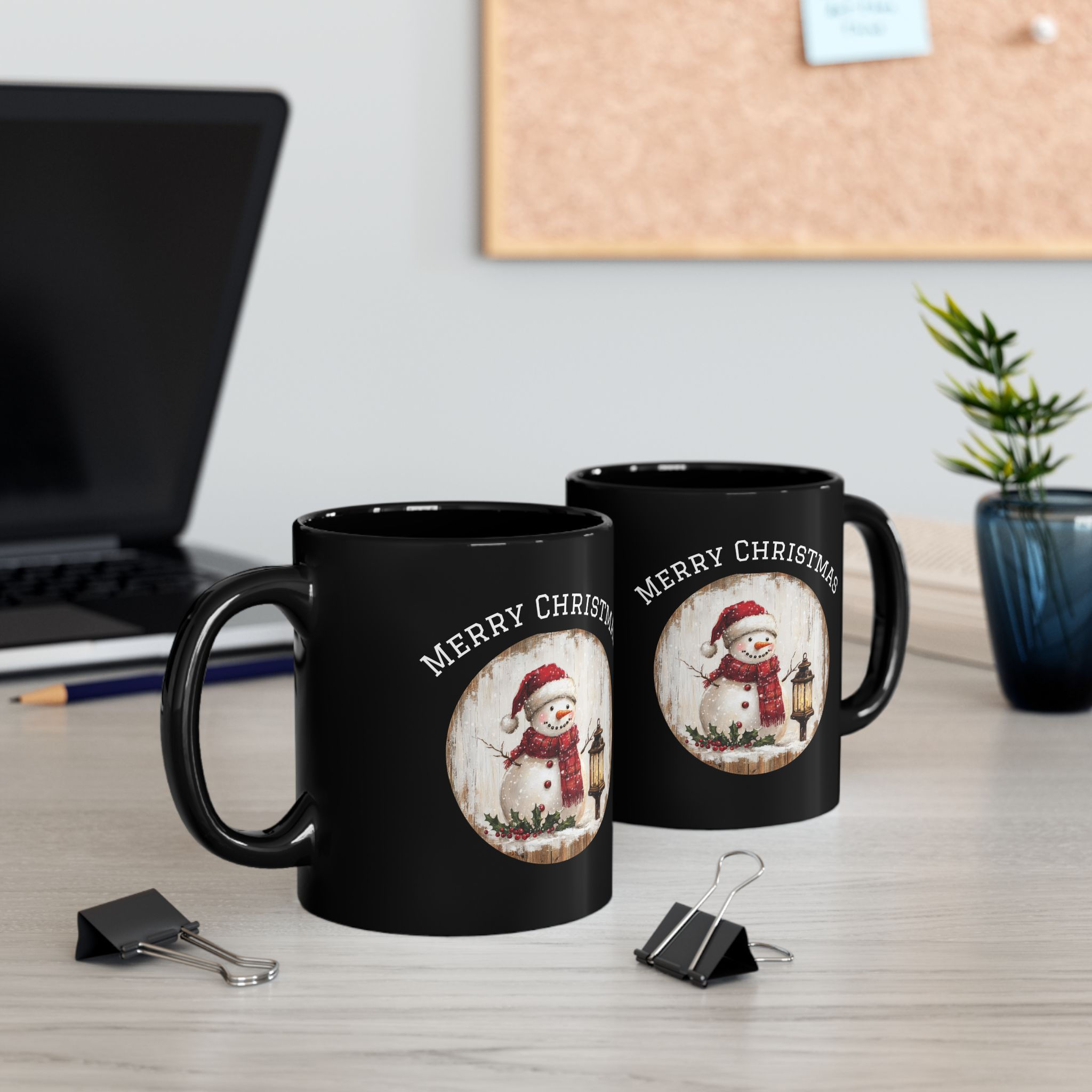ChristmasThemed Black Mug , Unique Coffee Cup for Gift