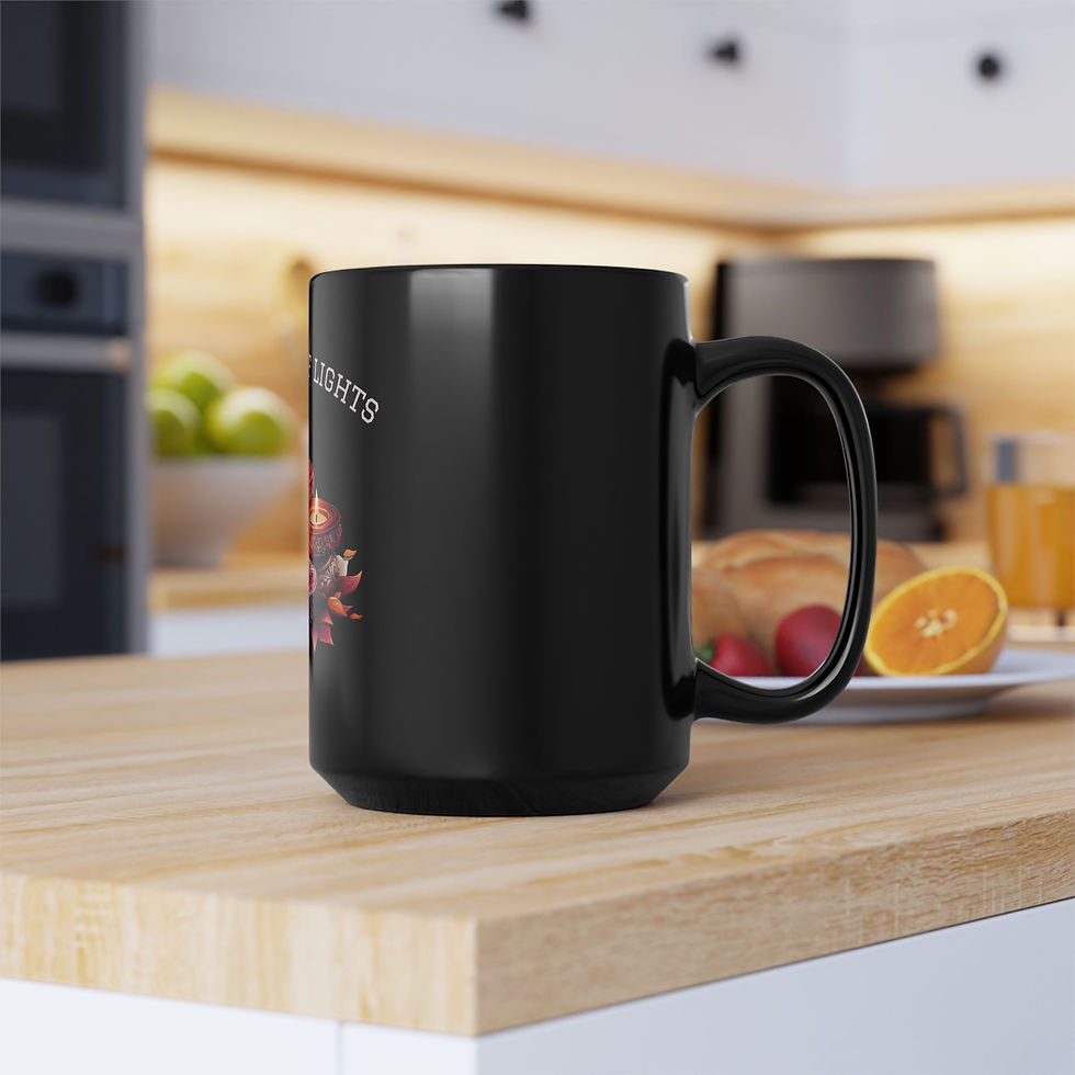 Thumbnail: Festive Black Mug with Colorful Floral Design, Unique Coffee Cup for Diwali