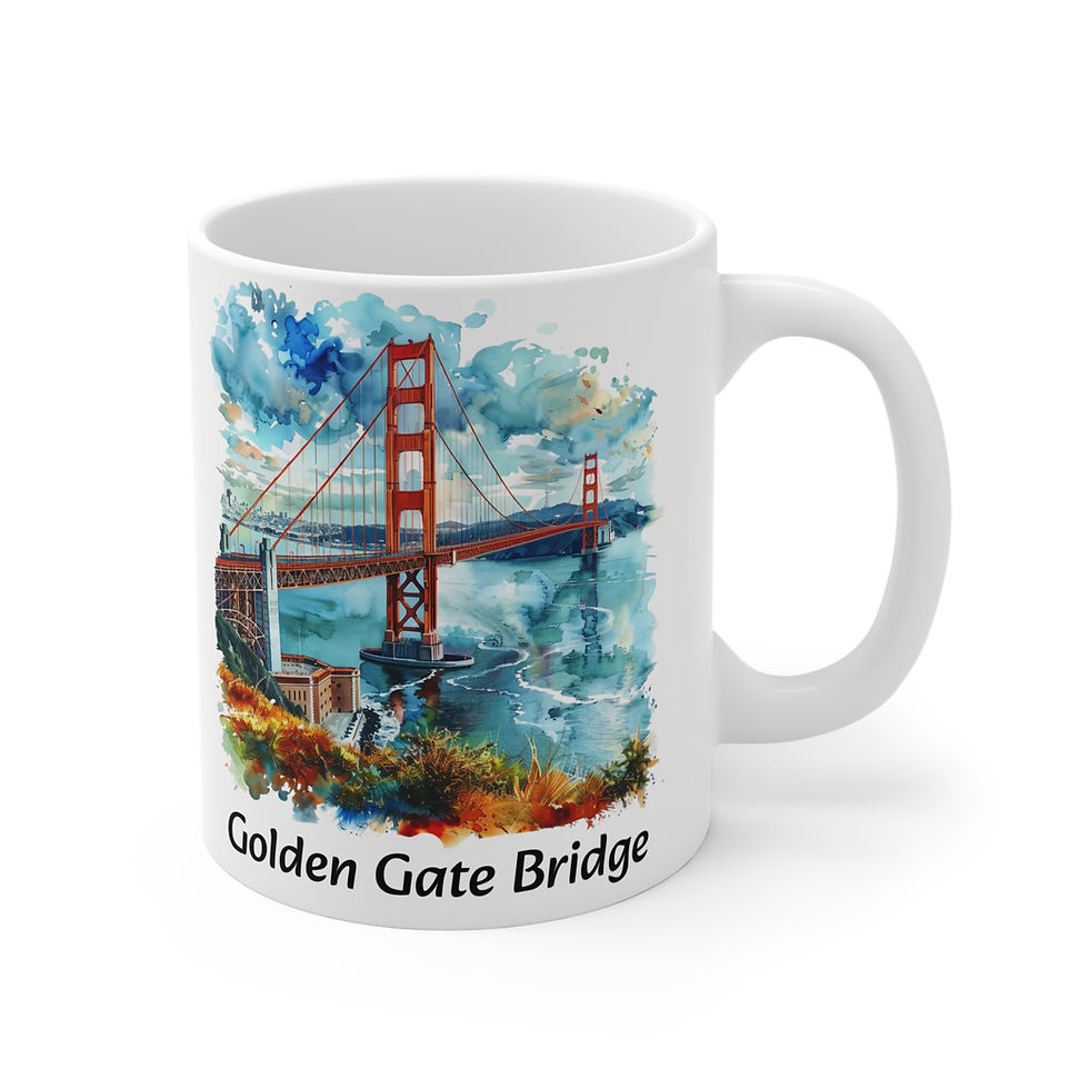 Thumbnail: Golden Gate Bridge, USA Sketch Mug — Vintage Cityscape 11oz Travel Coffee Cup
