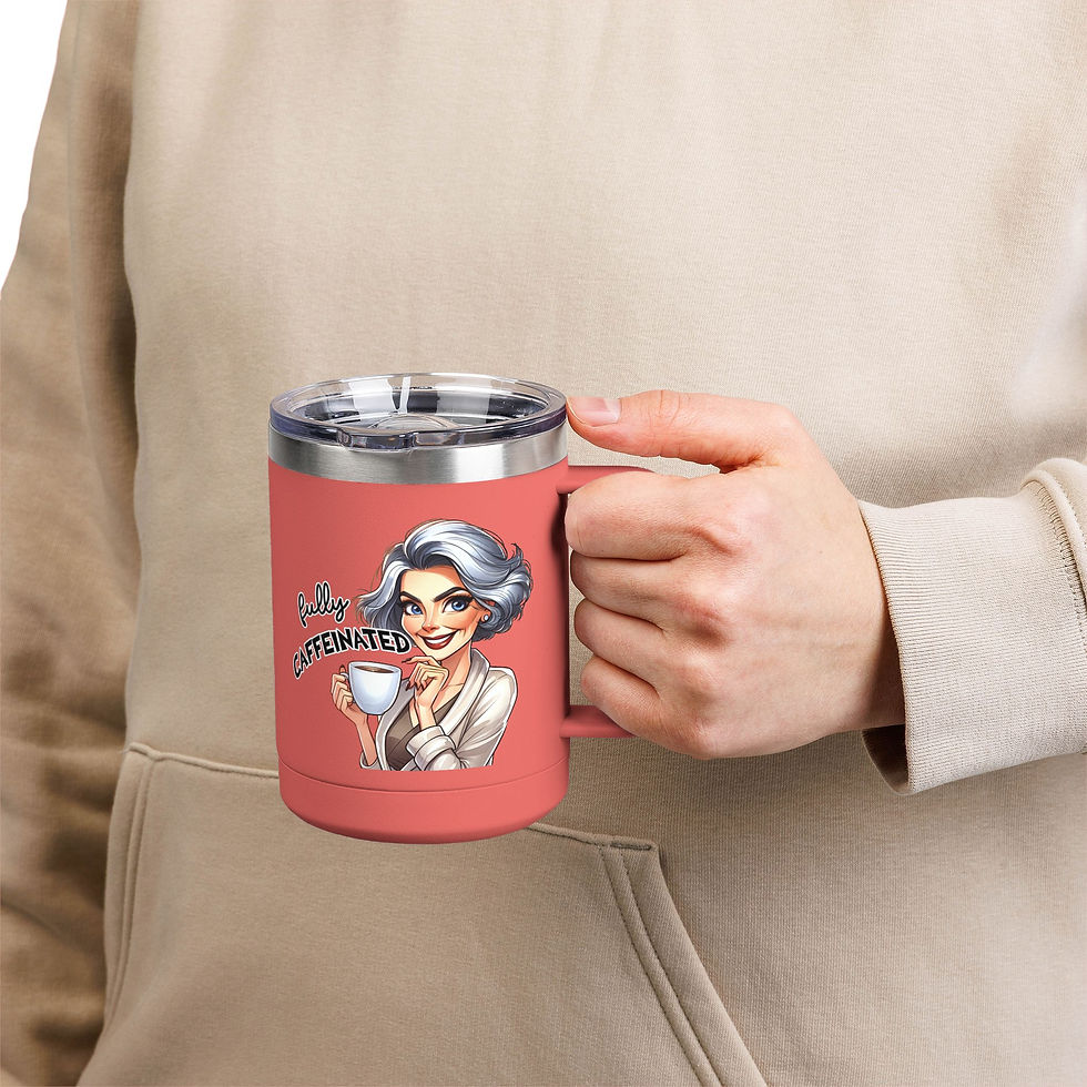 Thumbnail: Travel Mug -  Funny Coffee Tumbler 15oz | Happy Face on Front-Grumppy on Back