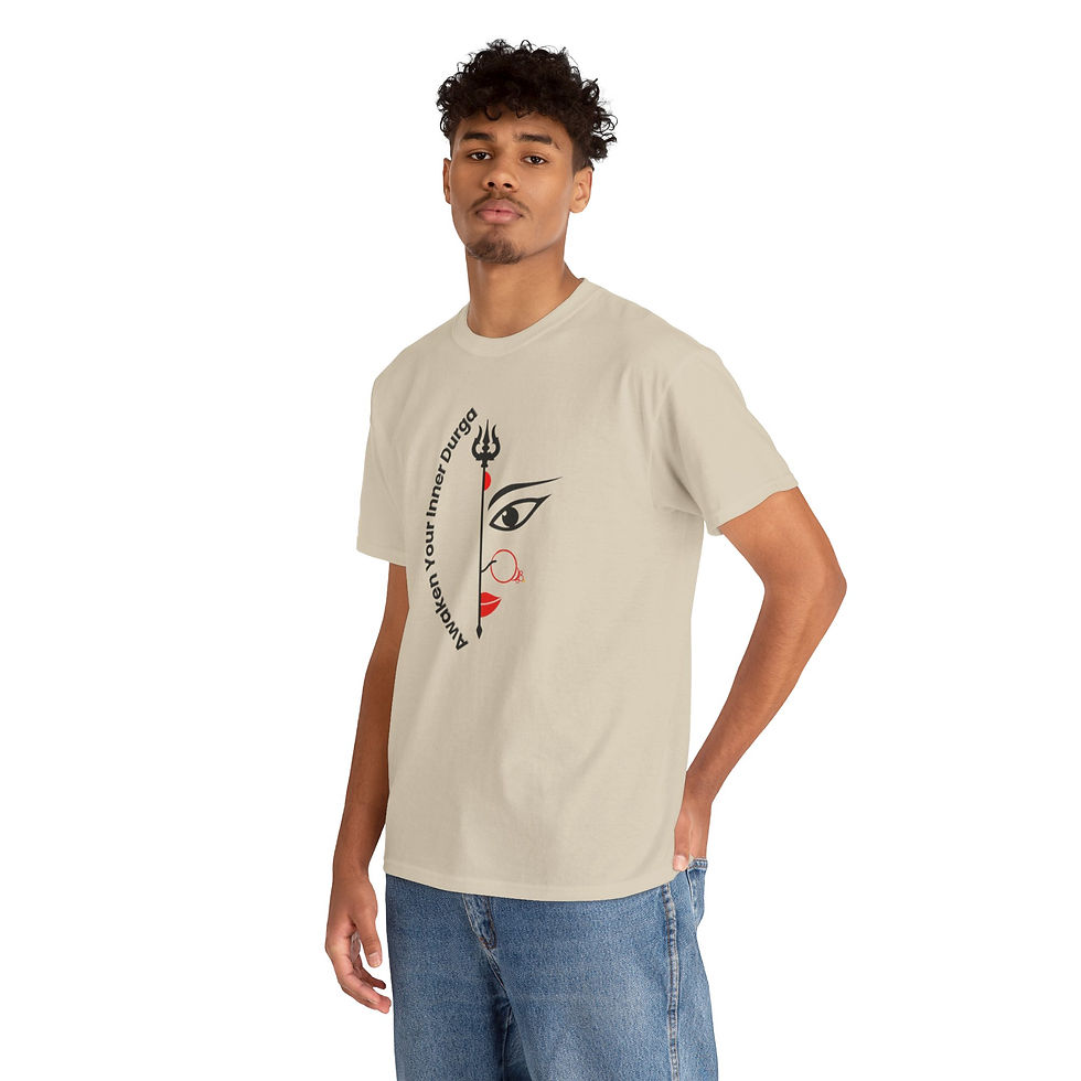 Thumbnail: Durga-Inspired Adventure Tee, Unisex Cotton T-Shirt, India-Themes Shirt