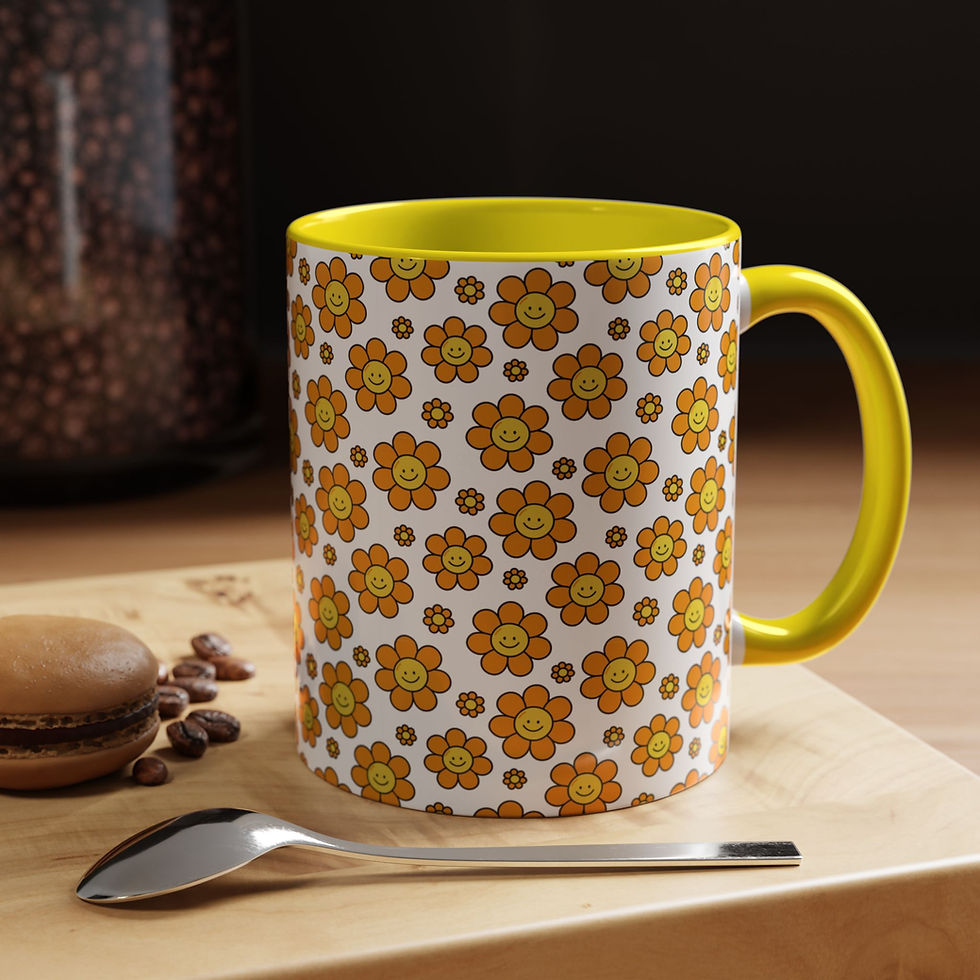 Thumbnail: Flower Smiley Face Ceramic Coffee Mug | Whimsical Design | Colorful Interior