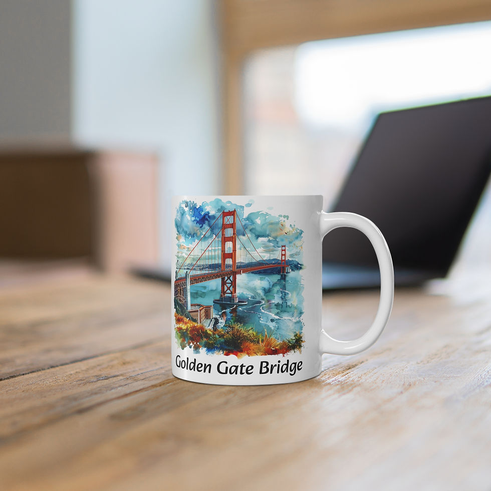 Thumbnail: Golden Gate Bridge, USA Sketch Mug — Vintage Cityscape 11oz Travel Coffee Cup