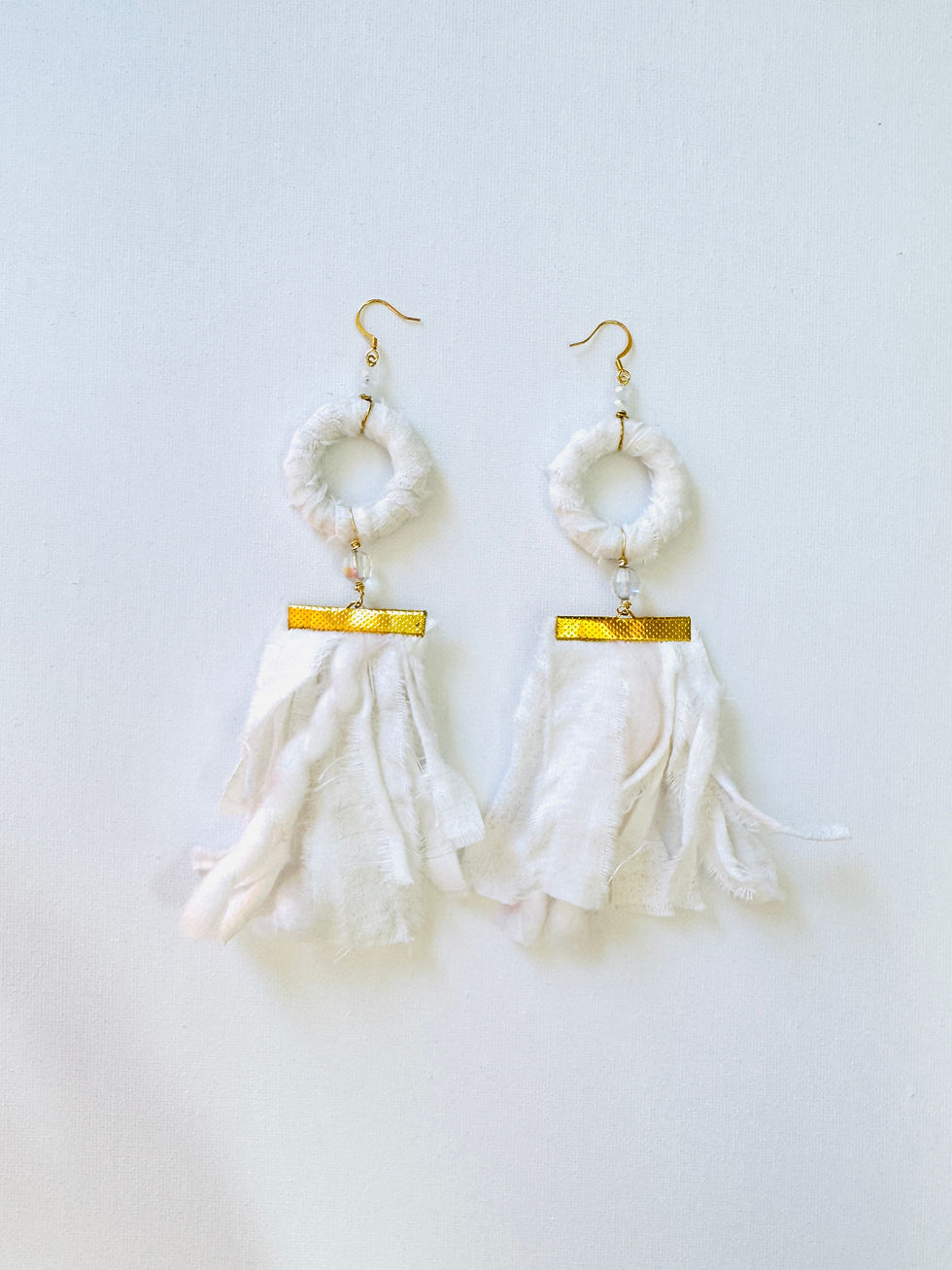 Bright White Circular Fabric-Wrapped Statement Earrings
