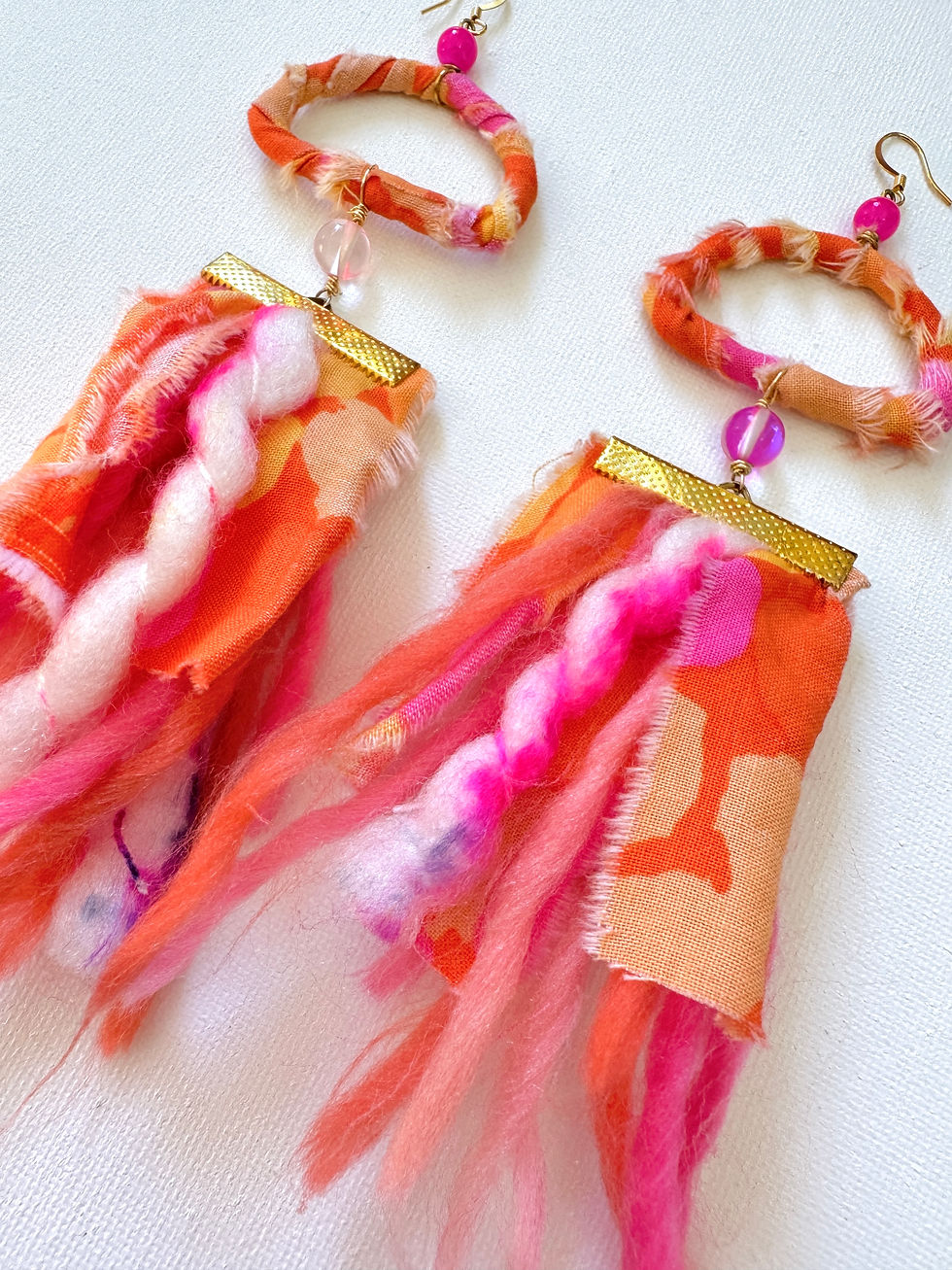 Thumbnail: Peachy Arches Fabric-Wrapped Statement Earrings