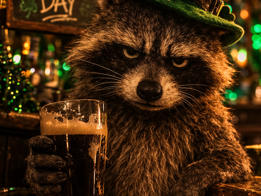 Raccoon on St Patricks Day at Dive Bar Rusty Barstool North Carolina