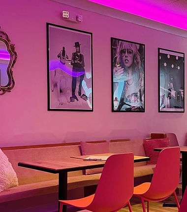 Pink velvet seating at Noble Vice Wine Co.