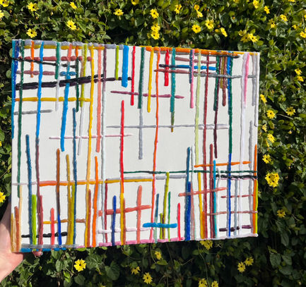 "Color Grid 1" Colored hot glue on canvas by Terynn McNairnie 2024
