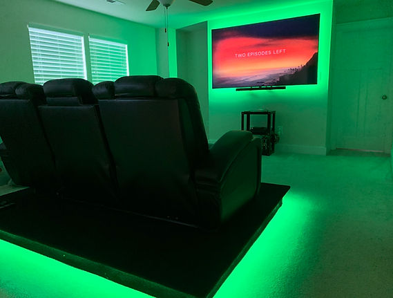 85" Samsung tv, sound bar, custom platform and LEDs