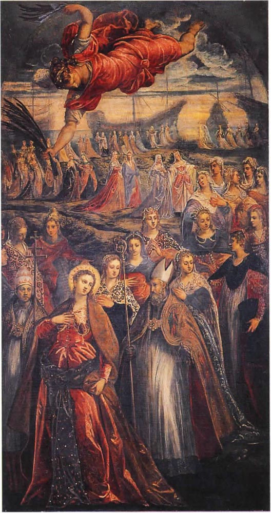 Jacopo Tintoretto y taller, Sant'Orsola y las once mil Vírgenes , Venecia, iglesia de San Lazzaro dei Mendicanti antiguamente en la iglesia de los Incurables.