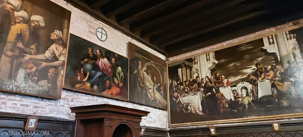 En la izquierda, el cuadro de Veronés: Cena en casa del fariseo