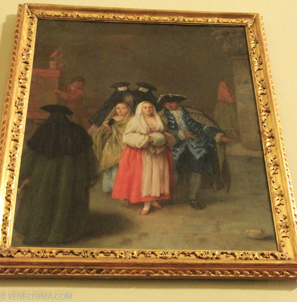 Il Mondo Novo, cuadro de Longhi en el Museo Querini Stampalia. El aparato se vistumbra en la parte superior izquierda.