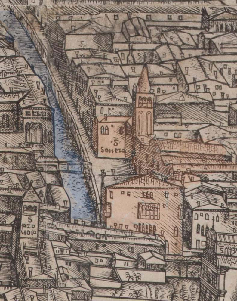 El campo de San Severo y su iglesia en mapa de Barbari (1499)