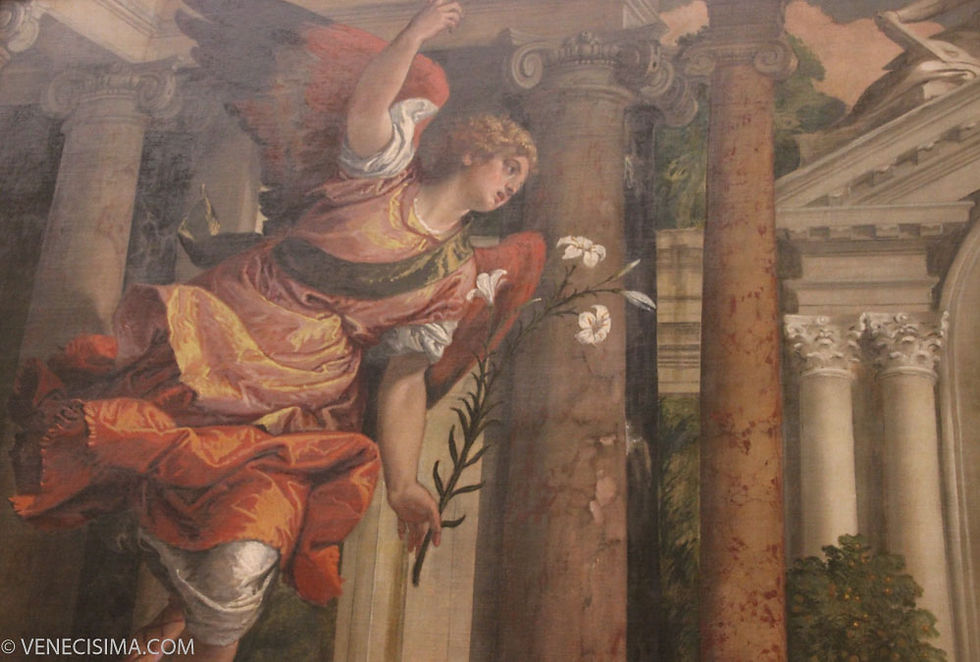 Detalle de la Anunciación pintada por Paolo Veronese alrededor de 1578