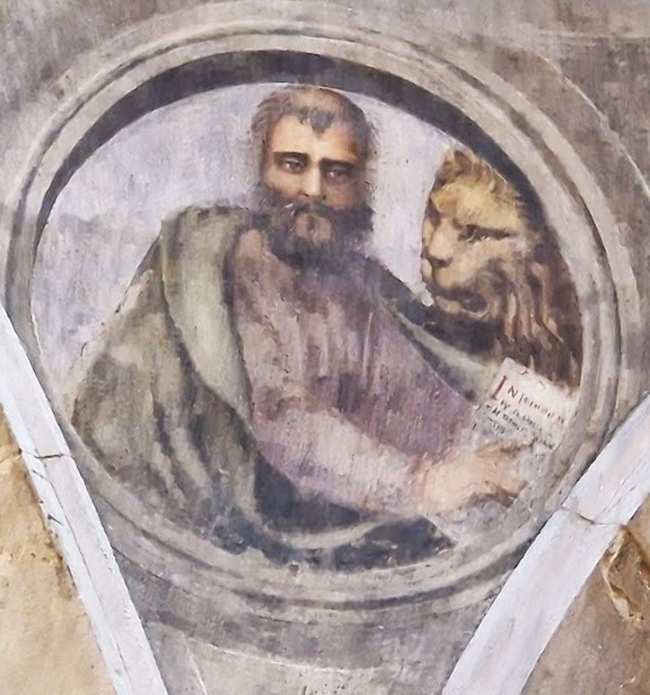 El evangelista San Marcos y el león en una de las esquinas de la cúpula