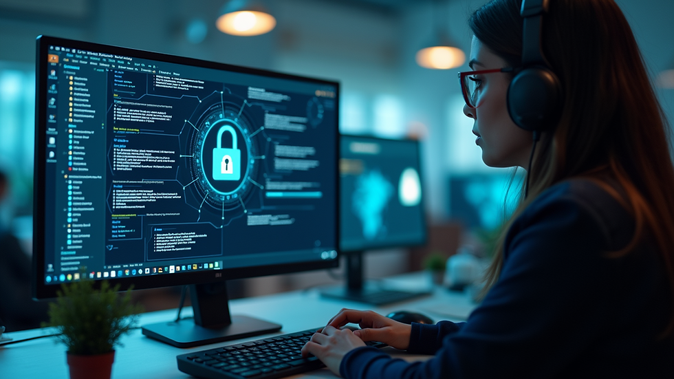 Vue rapprochée d’un écran d’ordinateur affichant un tableau de bord de cybersécurité