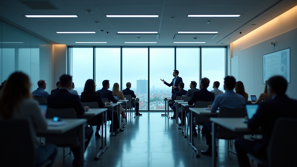 Vue en plongée d’une salle de réunion avec des professionnels discutant de cybersécurité