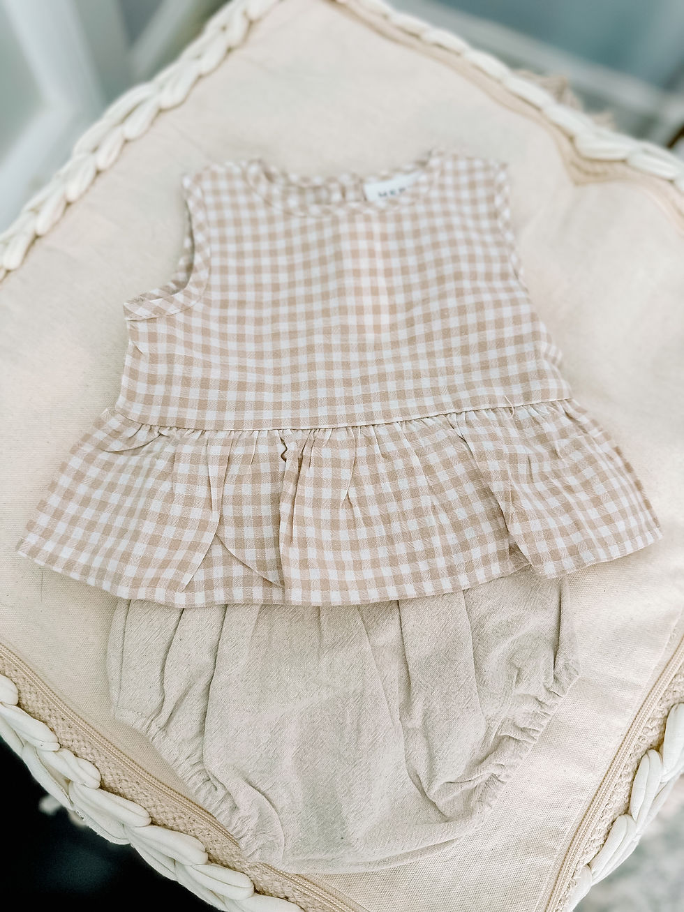 Thumbnail: Oatmeal Gingham Peplum Set