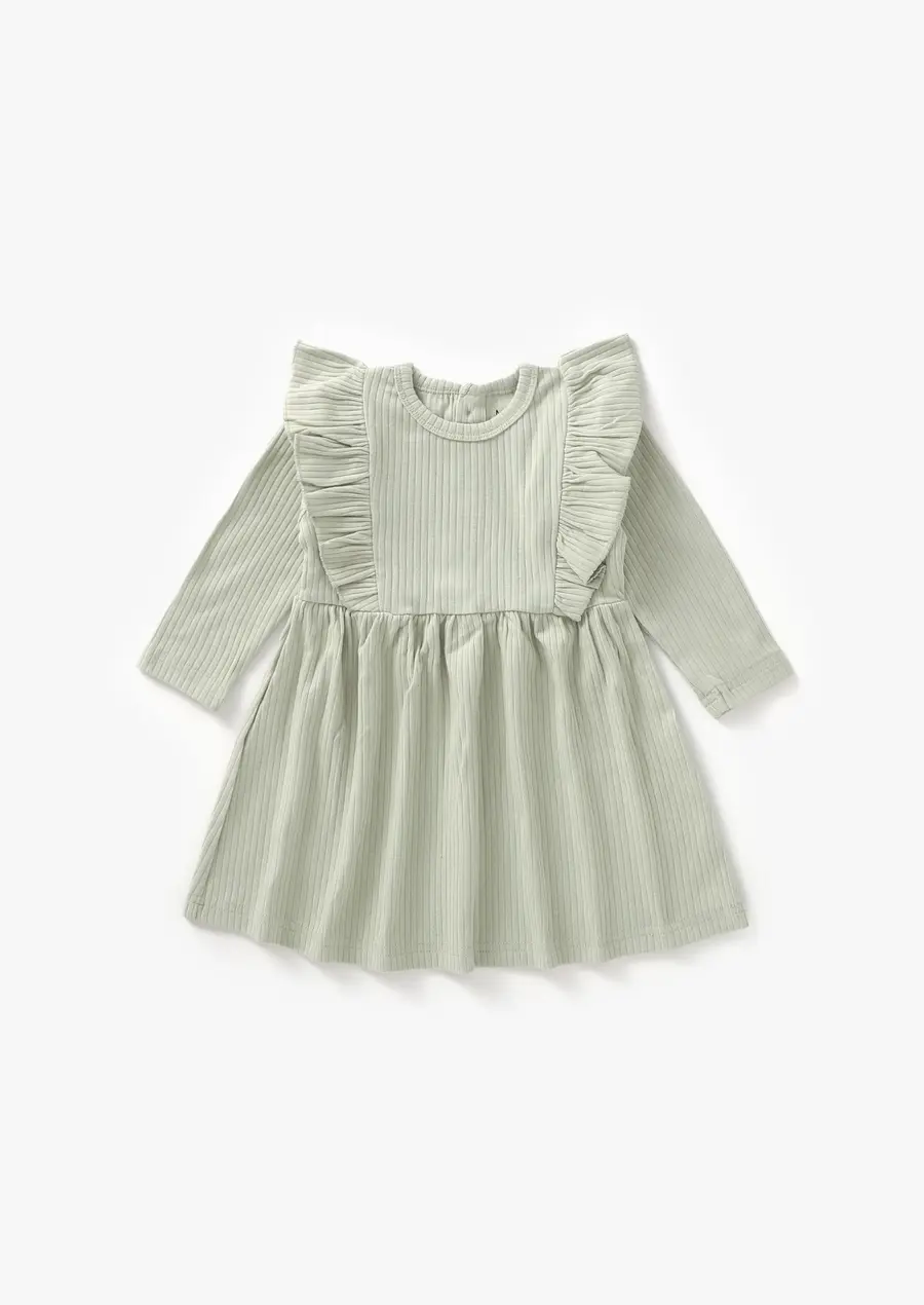 Thumbnail: Ribbed Flutter Dress in Pistachio
