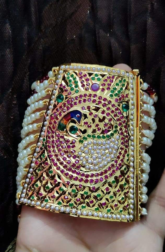 Thumbnail: Jadau Beaded bracelet peacock design , Indian Hyderabadi jewellery