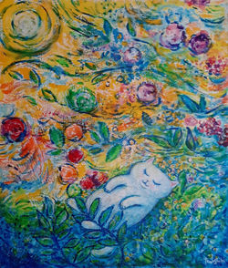 光の中でおやすみにゃん（シャガールへのオマージュ）