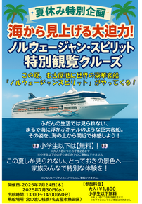 🌟夏休み特別企画🌟海から見上げる大迫力！ノルウェージャンスピリット特別観覧クルーズ