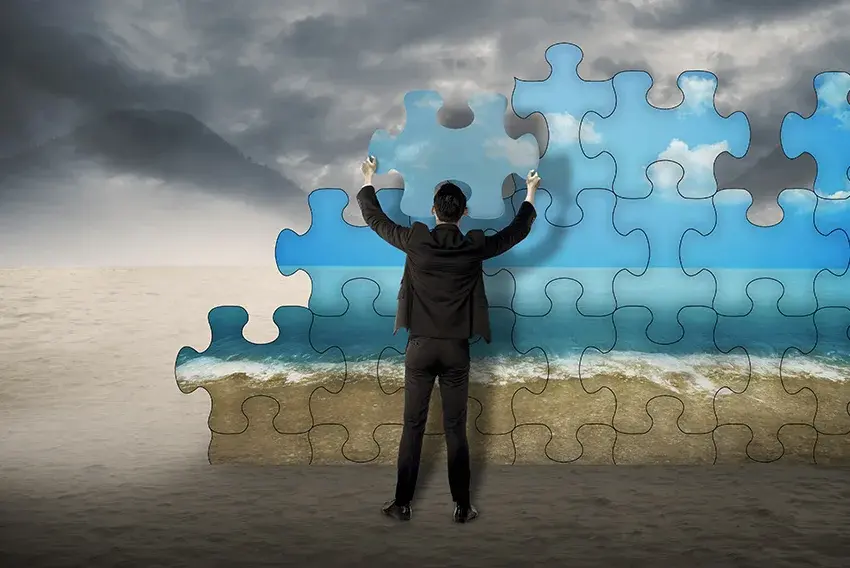 A marketing manager putting together the pieces of a business brand