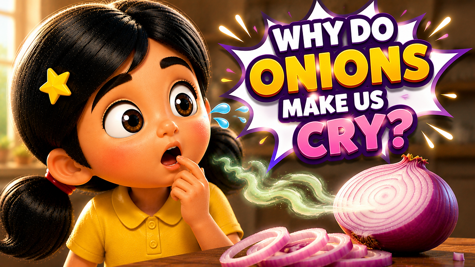 Little Vidya looking at an onion and crying