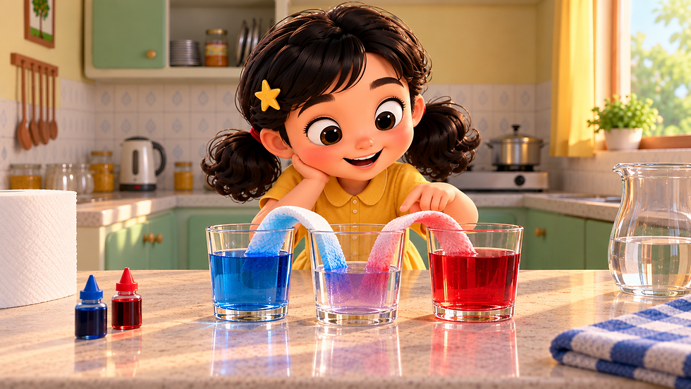 Little Vidya watching water move through paper towels