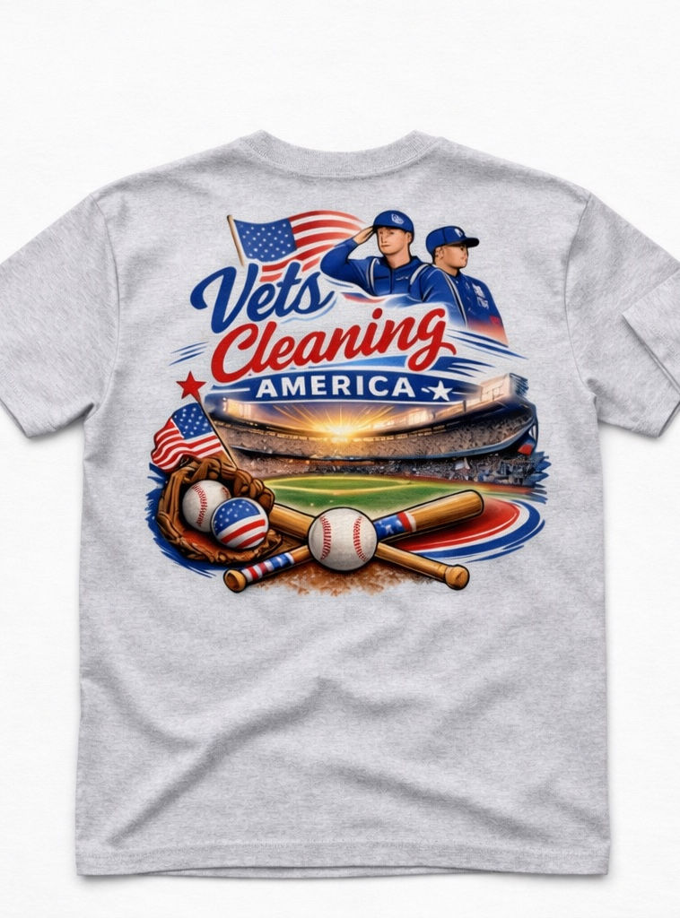 Vets Cleaning America Baseball Tribute T-Shirt –Ash Gray