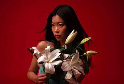 girl with red background