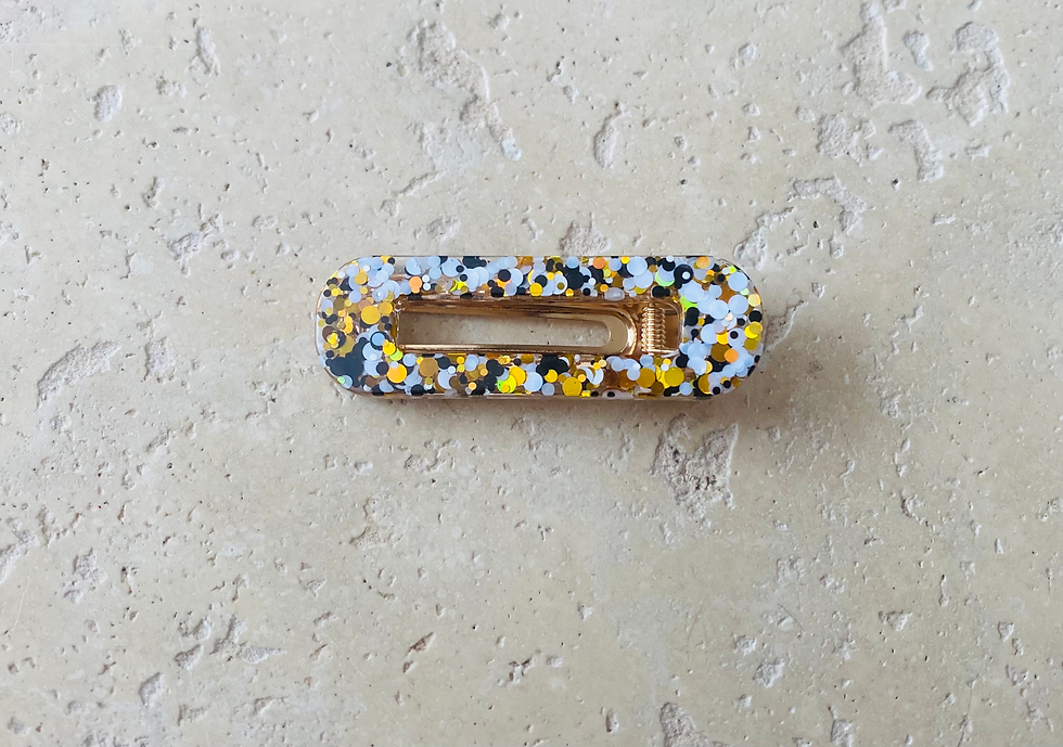 Barrette rectangulaire paillette noir or et blanc