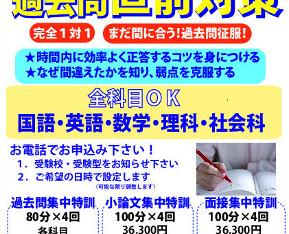 推薦入試直前対策講座 過去問集中特訓 1科目につき 80分×4回 29,700円 小論文対策 医学部以外 80分×4回 29,700円