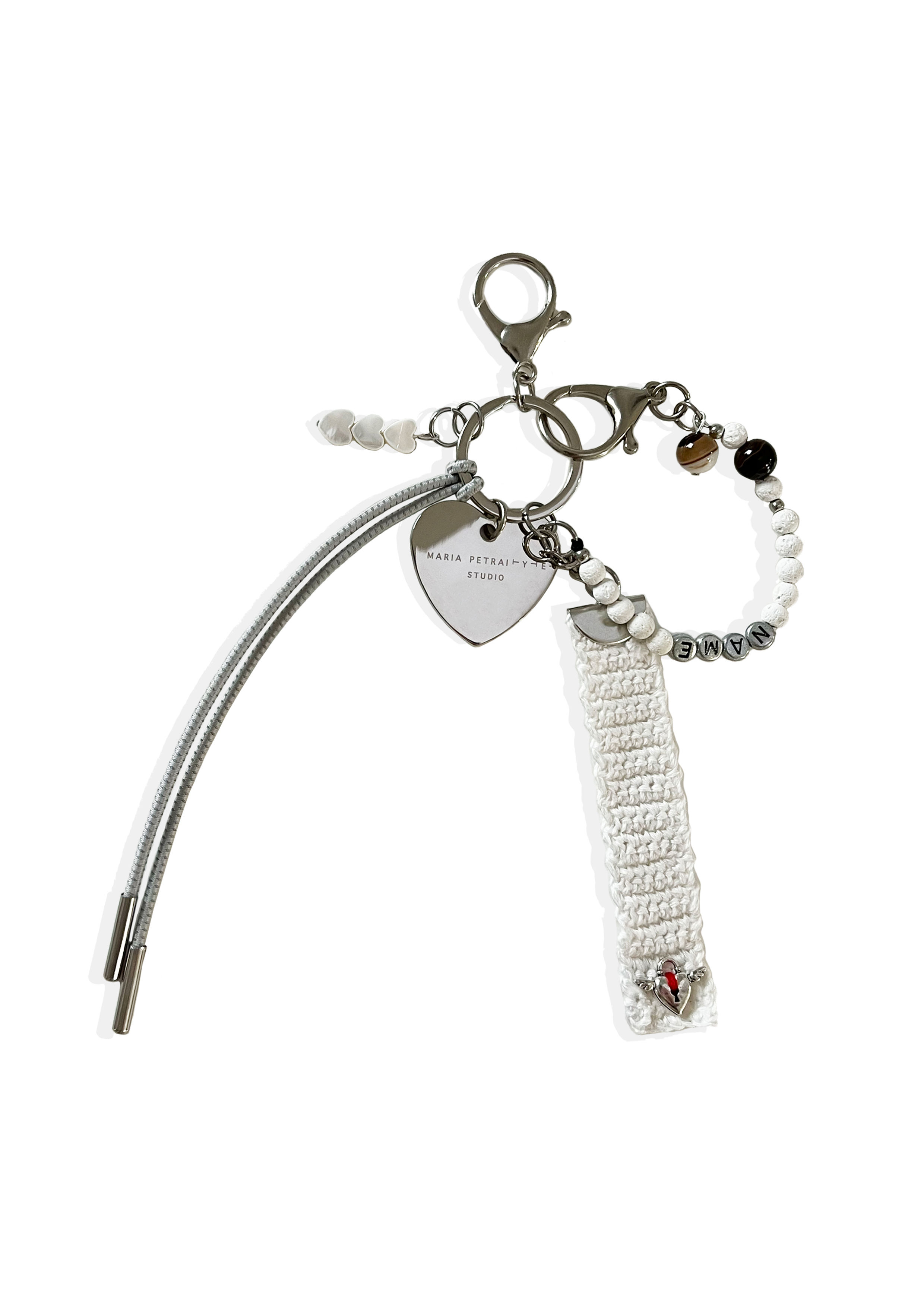 White Heart Keychain Charm