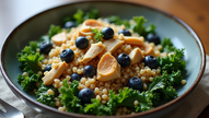 A Wholesome Blend: Discovering the Nutritional Harmony of Kale Salad with Pepitas, Quinoa, Chicken, and Blueberries