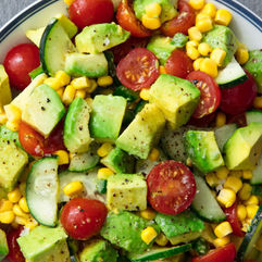 A Refreshing Twist on Cowboy Caviar: Avocado, Cucumber, Corn, and Cherry Tomato Recipe